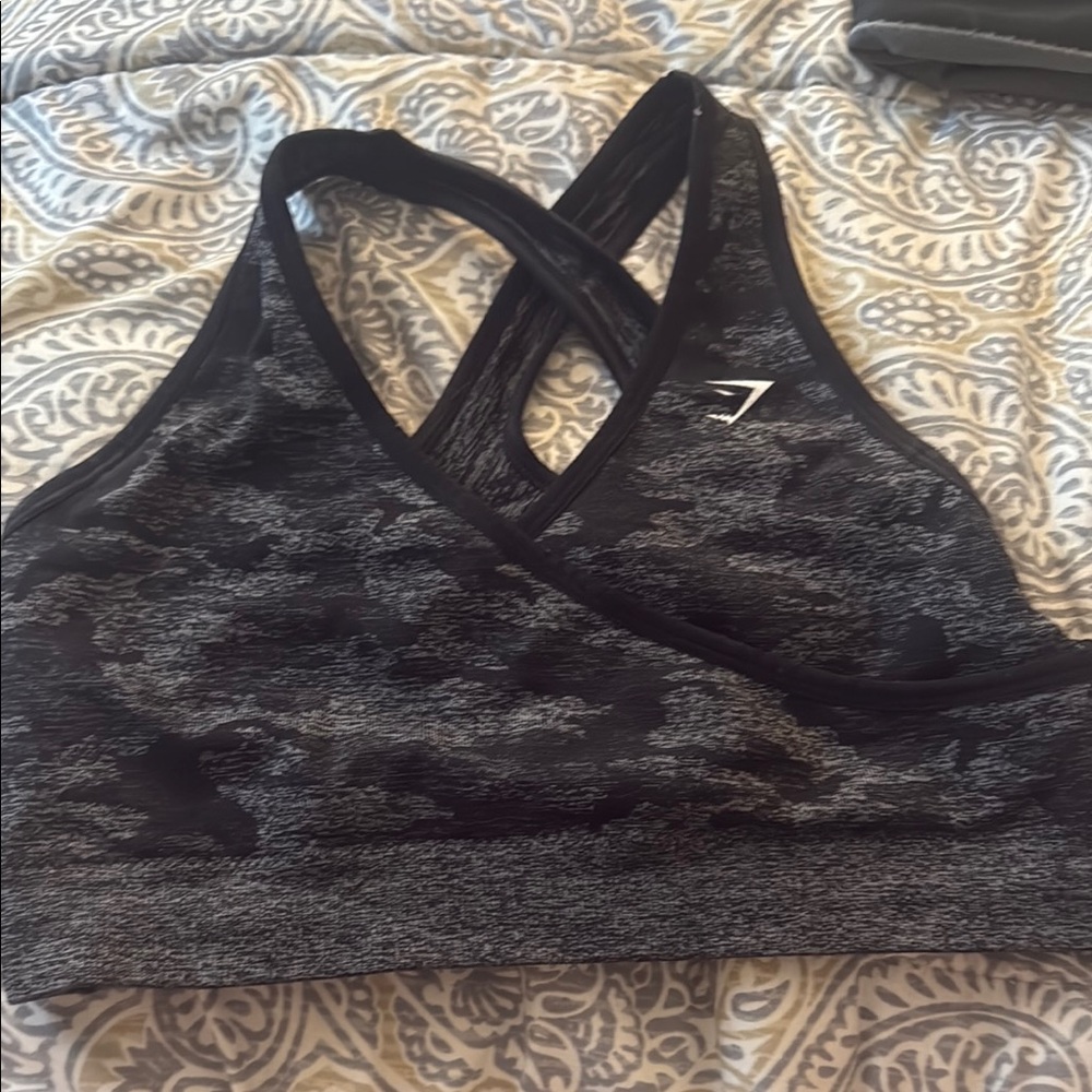 Gymshark Gray and Black Racerback Sports Bra